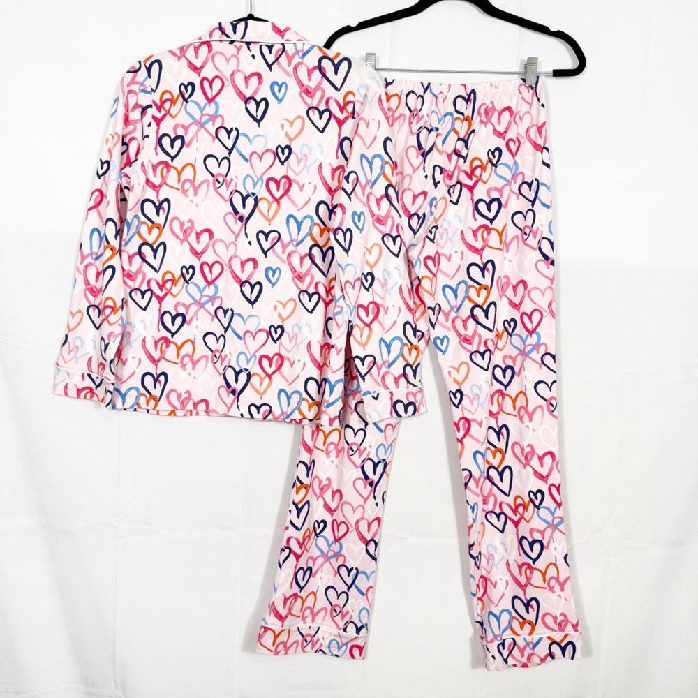 BedHead Pajamas Hearts Organic Cotton Two (2) Piece Pajama PJ Set Pink - Picture 3 of 16